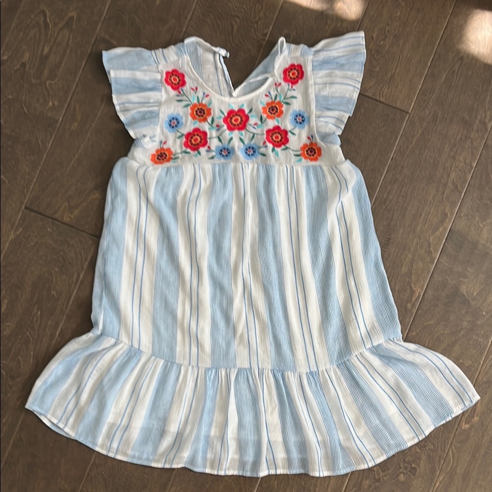 Floral Embroidered Dress - Blue and White